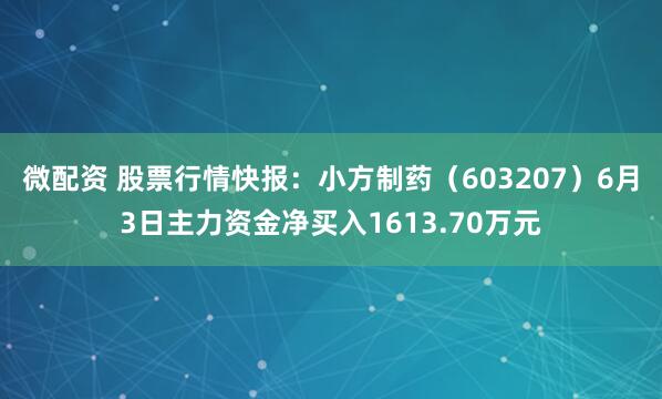 微配资 股票行情快报：小方制药（603207）6月3日主力资金净买入1613.70万元